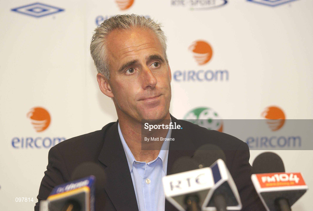 29 August 2002; Republic of Ireland manager Mick McCarthy during a Republic of Ireland press conference. Photo by Matt Browne/Sportsfile