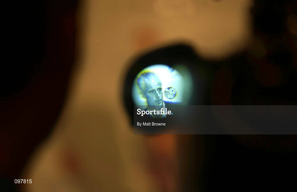 29 August 2002; Republic of Ireland manager Mick McCarthy seen through the viewfinder of a tv camera during a Republic of Ireland press conference. Photo by Matt Browne/Sportsfile