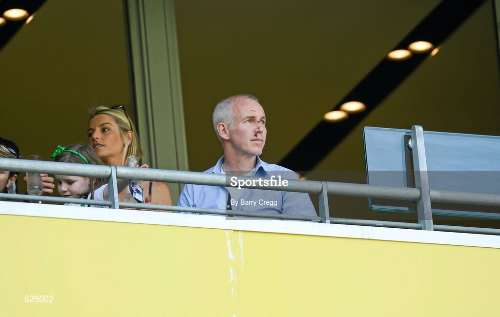 26 May 2012; Radio DJ Ray D'Arcy watches the game from the stand. Senior International Friendly, Republic of Ireland v Bosnia & Herzegovina, Aviva Stadium, Lansdowne Road, Dublin. Picture credit: Barry Cregg / SPORTSFILE