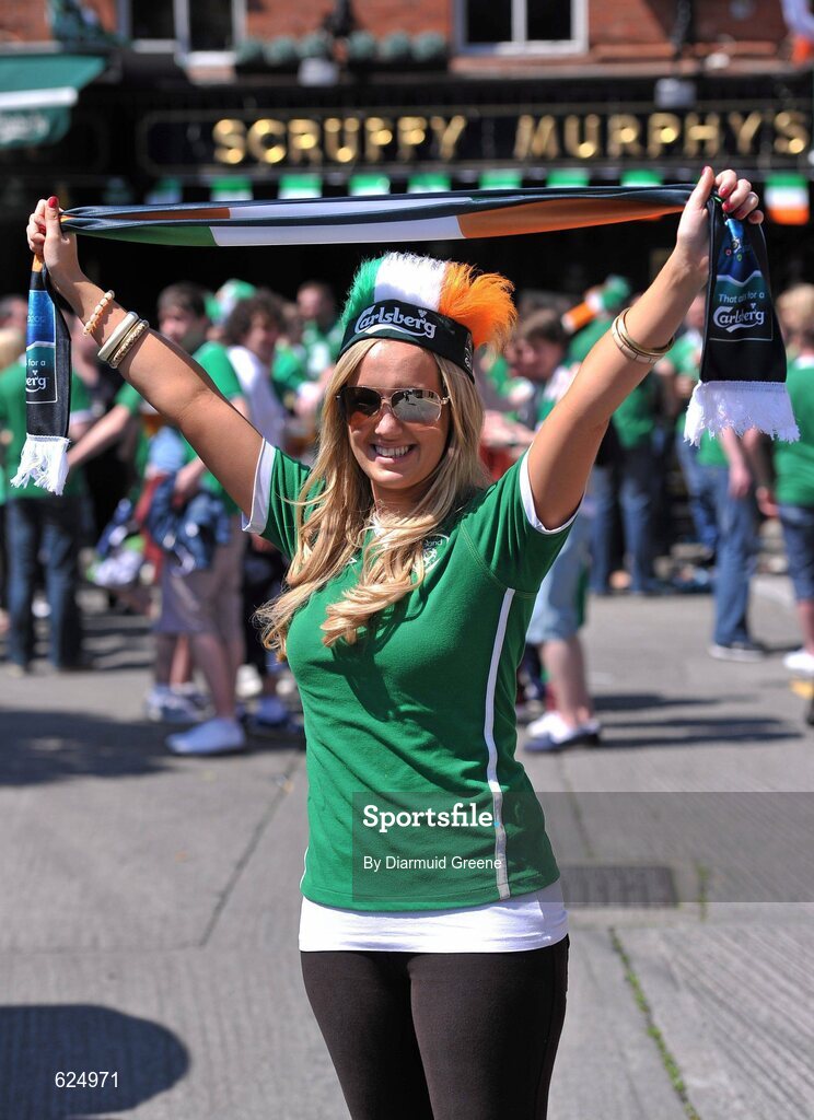 26 May 2012; Ireland supporter Sandra Greene, from Knocklyon, Dublin, ahead of the game. Senior International Friendly, Republic of Ireland v Bosnia & Herzegovina, Aviva Stadium, Lansdowne Road, Dublin. Picture credit: Diarmuid Greene / SPORTSFILE