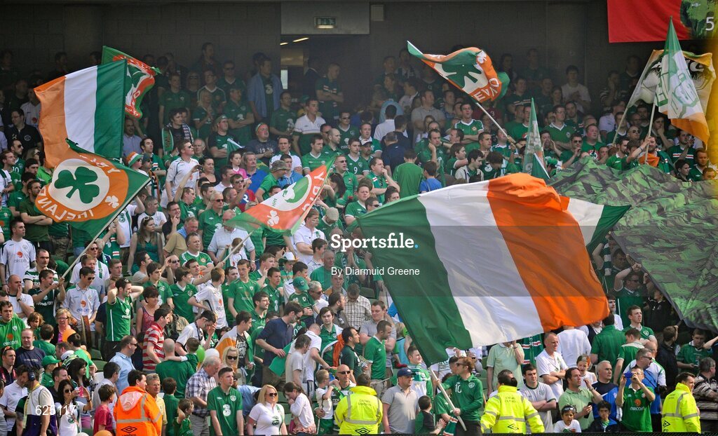 26 May 2012; Ireland supporters celebrate after the game. Senior International Friendly, Republic of Ireland v Bosnia & Herzegovina, Aviva Stadium, Lansdowne Road, Dublin. Picture credit: Diarmuid Greene / SPORTSFILE
