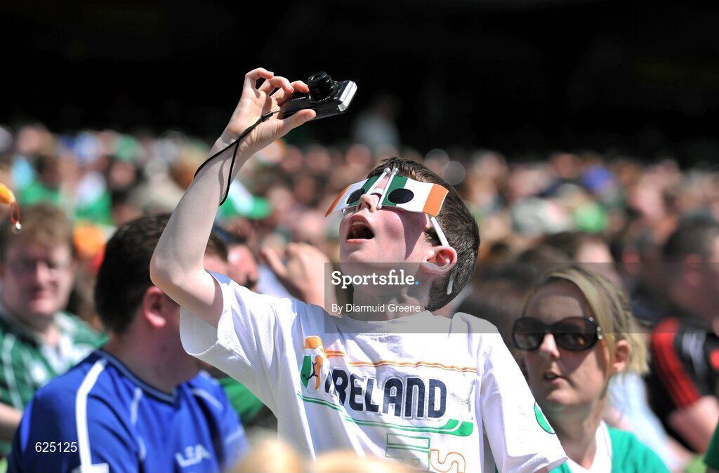 26 May 2012; A young Republic of Ireland supporter takes a photo during the game. Senior International Friendly, Republic of Ireland v Bosnia & Herzegovina, Aviva Stadium, Lansdowne Road, Dublin. Picture credit: Diarmuid Greene / SPORTSFILE