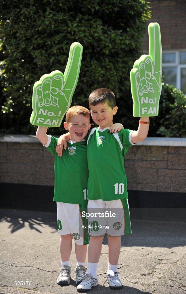 26 May 2012; Republic of Ireland supporters Daniel Nott, left, aged 4, and Caolán Nott, aged 7, from Ballinasloe, Co. Galway, ahead of the game. Senior International Friendly, Republic of Ireland v Bosnia & Herzegovina, Aviva Stadium, Lansdowne Road, Dublin. Picture credit: Barry Cregg / SPORTSFILE
