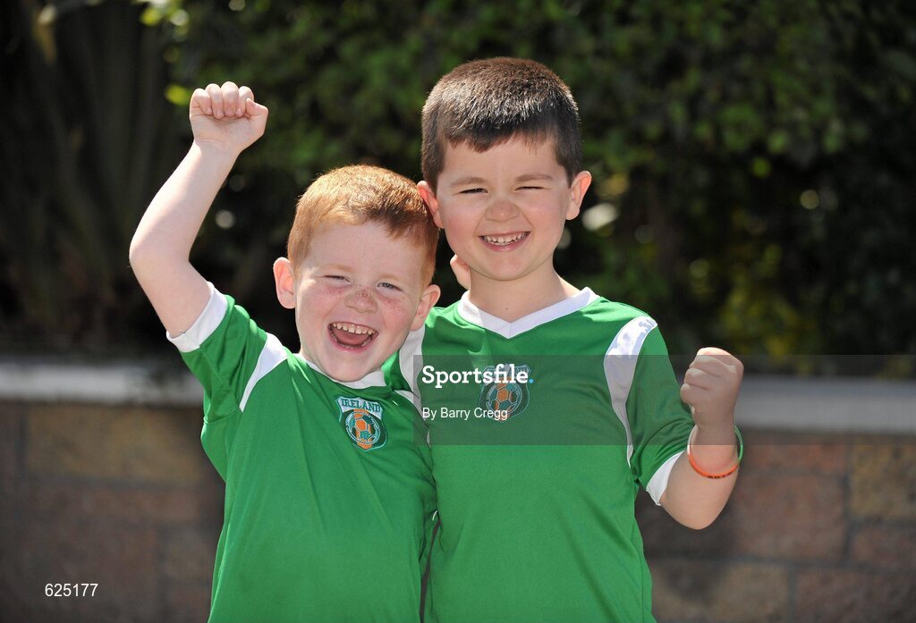 26 May 2012; Republic of Ireland supporters Daniel Nott, left, aged 4, and Caolán Nott, aged 7, from Ballinasloe, Co. Galway, ahead of the game. Senior International Friendly, Republic of Ireland v Bosnia & Herzegovina, Aviva Stadium, Lansdowne Road, Dublin. Picture credit: Barry Cregg / SPORTSFILE