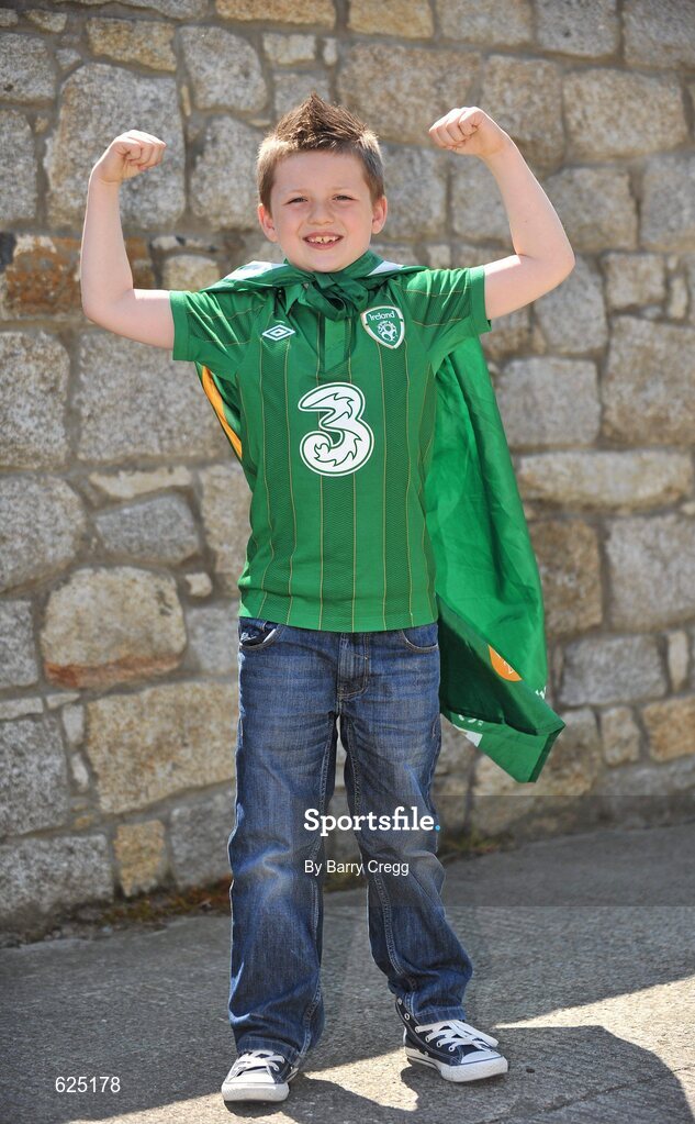 26 May 2012; Republic of Ireland supporter Shane Clifford, aged 8, from New Ross, Co. Wexford, ahead of the game. Senior International Friendly, Republic of Ireland v Bosnia & Herzegovina, Aviva Stadium, Lansdowne Road, Dublin. Picture credit: Barry Cregg / SPORTSFILE