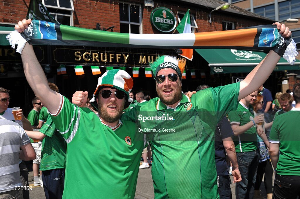 26 May 2012; Republic of Ireland supporters Graham Hayes, from Sligo, left, and Padraig Hayes, from Arklow, Co. Wicklow, ahead of the game. Senior International Friendly, Republic of Ireland v Bosnia & Herzegovina, Aviva Stadium, Lansdowne Road, Dublin. Picture credit: Diarmuid Greene / SPORTSFILE