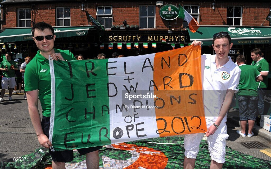26 May 2012; Republic of Ireland supporters Eoin Hickey, left, and Brian Maher, both from Freshford, Co. Kilkenny, ahead of the game. Senior International Friendly, Republic of Ireland v Bosnia & Herzegovina, Aviva Stadium, Lansdowne Road, Dublin. Picture credit: Diarmuid Greene / SPORTSFILE
