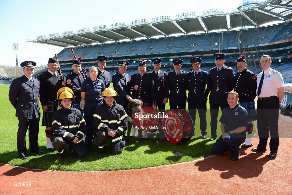 29 May 2012; In attendance at a Dublin Fire Brigade 150 year celebration photocall are Chief Fire Officer Stephen Brady and DFB members. Dublin Fire Brigade and many of their friends from Fire and Police departments across the United States have travelled to Dublin to perform with them throughout the weekend, culminating in a performance at Croke Park for the Leinster GAA football senior championship 2012 Quarter-Finals. Croke Park, Dublin. Picture credit: Ray McManus / SPORTSFILE