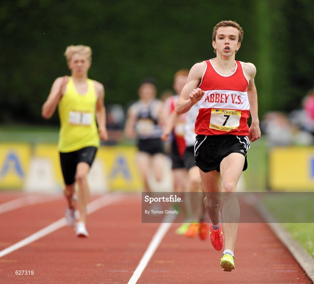 2 June 2012; Karl Griffen, Abbey Vocational, Co. Donegal, on his way to winning the Senior Boys 800m event at the Aviva All Ireland Schools’ Track and Field Championships 2012. Tullamore Harriers AC, Tullamore, Co. Offaly. Picture credit: Tomas Greally / SPORTSFILE