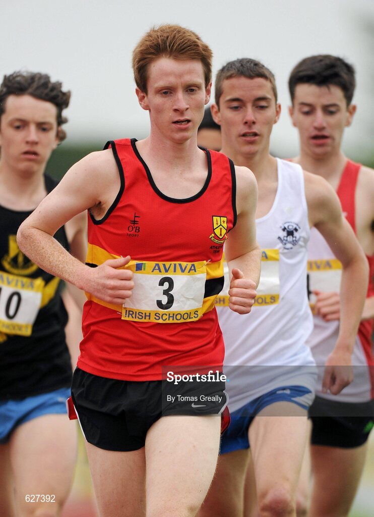 2 June 2012; Kevin Dooney, CBC Monkstown, Dublin, on his way to winning the Senior Boys 5000m event at the Aviva All Ireland Schools’ Track and Field Championships 2012. Tullamore Harriers AC, Tullamore, Co. Offaly. Picture credit: Tomas Greally / SPORTSFILE