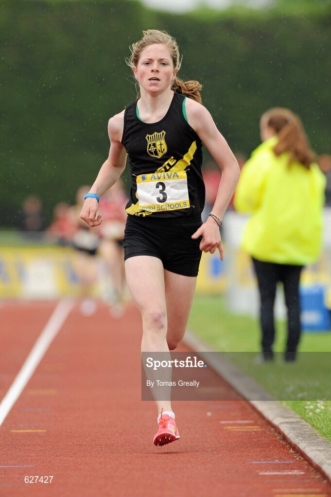 2 June 2012; Siofra Clerigh Buttner, Colaiste Iosagain, Dublin, on her way to winning the Intermediate Girls 1500m event at the Aviva All Ireland Schools’ Track and Field Championships 2012. Tullamore Harriers AC, Tullamore, Co. Offaly. Picture credit: Tomas Greally / SPORTSFILE