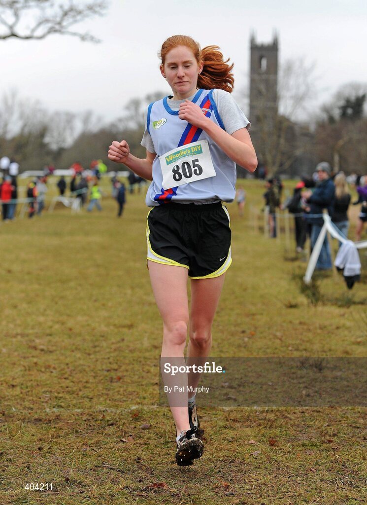 21 February 2010; Maria Walsh, Dublin, crosses the finish line to win the Woodie’s DIY Intermediate Cross Country. Senior Athletes, Woodie’s DIY Intermediate Cross Country. Lough Key Forest Park, Boyle, Co. Roscommon. Picture credit: Pat Murphy / SPORTSFILE