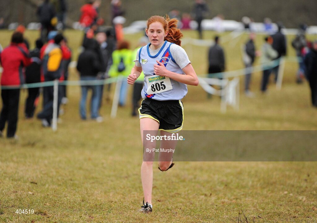 21 February 2010; Maria Walsh, Dublin, crosses the finish line to win the Woodie’s DIY Intermediate Cross Country. Senior Athletes, Woodie’s DIY Intermediate Cross Country. Lough Key Forest Park, Boyle, Co. Roscommon. Picture credit: Pat Murphy / SPORTSFILE