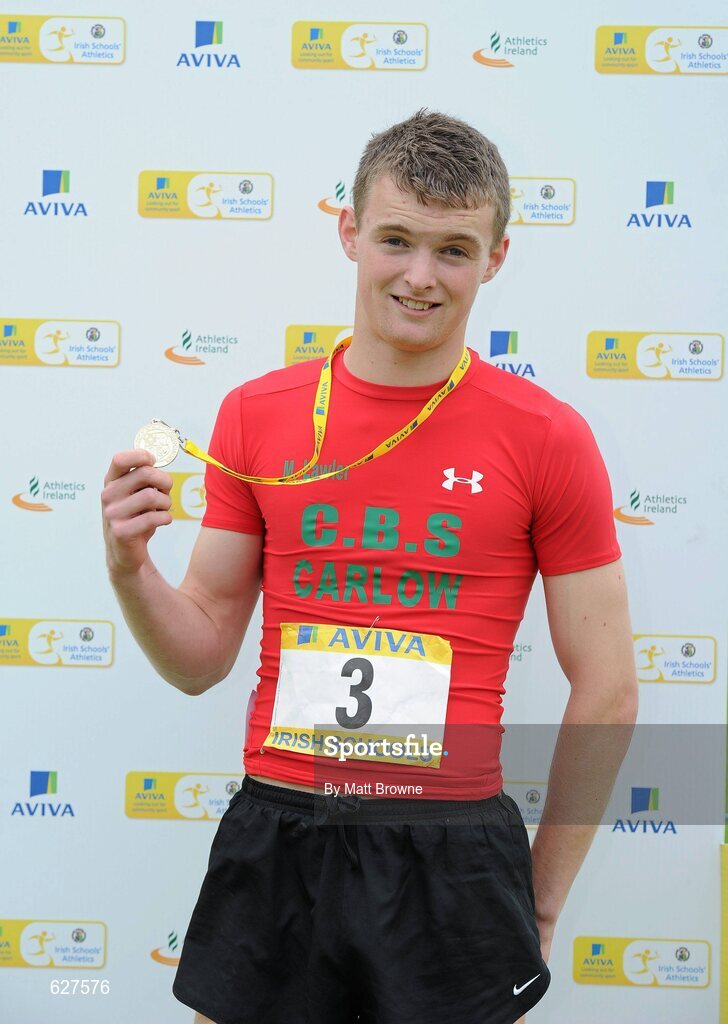 2 June 2012; Gold medal winner Marcus Lawlor, from CBS Carlow, after the Senior Boys 100m at the Aviva All Ireland Schools’ Track and Field Championships 2012. Tullamore Harriers AC, Tullamore, Co. Offaly. Picture credit: Matt Browne / SPORTSFILE
