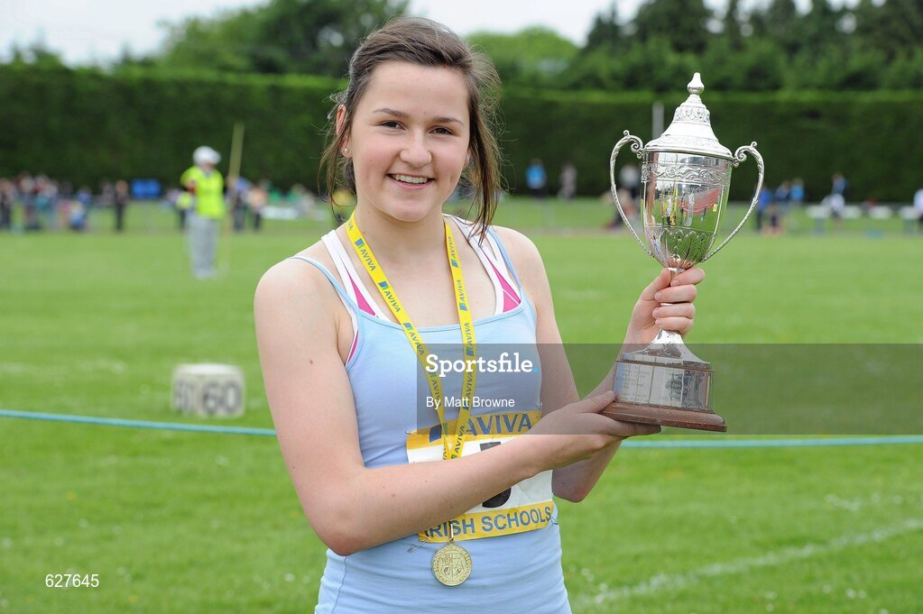 2 June 2012; Gold medal winner Phil Healy, from Col na Toirbhirte, Bandon, Co. Cork, after the Senior Girls, 100m at the Aviva All Ireland Schools’ Track and Field Championships 2012. Tullamore Harriers AC, Tullamore, Co. Offaly. Picture credit: Matt Browne / SPORTSFILE