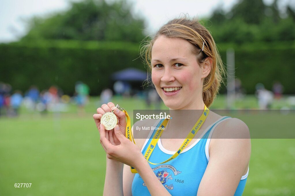 2 June 2012; Gold medal winner Cliodhna Manning, from Loreto College, Co. Kilkenny, after the Senior Girls 200m at the Aviva All Ireland Schools’ Track and Field Championships 2012. Tullamore Harriers AC, Tullamore, Co. Offaly. Picture credit: Matt Browne / SPORTSFILE