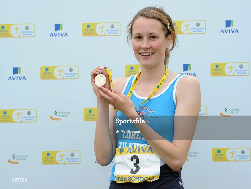 2 June 2012; Gold medal winner Cliodhna Manning, from Loreto College, Co. Kilkenny, after the Senior Girls 200m at the Aviva All Ireland Schools’ Track and Field Championships 2012. Tullamore Harriers AC, Tullamore, Co. Offaly. Picture credit: Matt Browne / SPORTSFILE