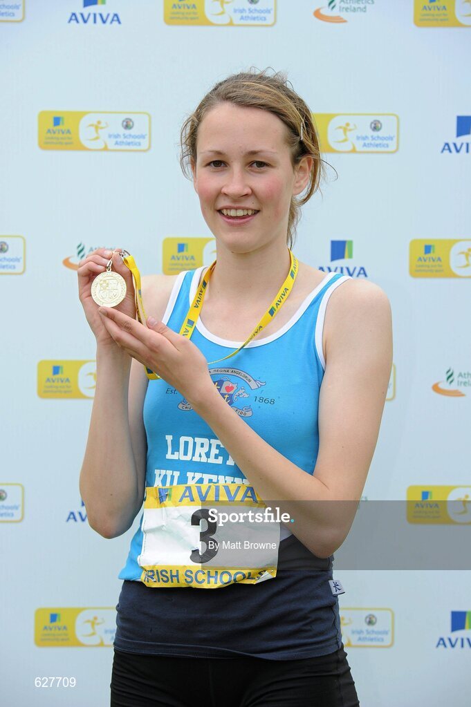 2 June 2012; Gold medal winner Cliodhna Manning, from Loreto College, Co. Kilkenny, after the Senior Girls 200m at the Aviva All Ireland Schools’ Track and Field Championships 2012. Tullamore Harriers AC, Tullamore, Co. Offaly. Picture credit: Matt Browne / SPORTSFILE