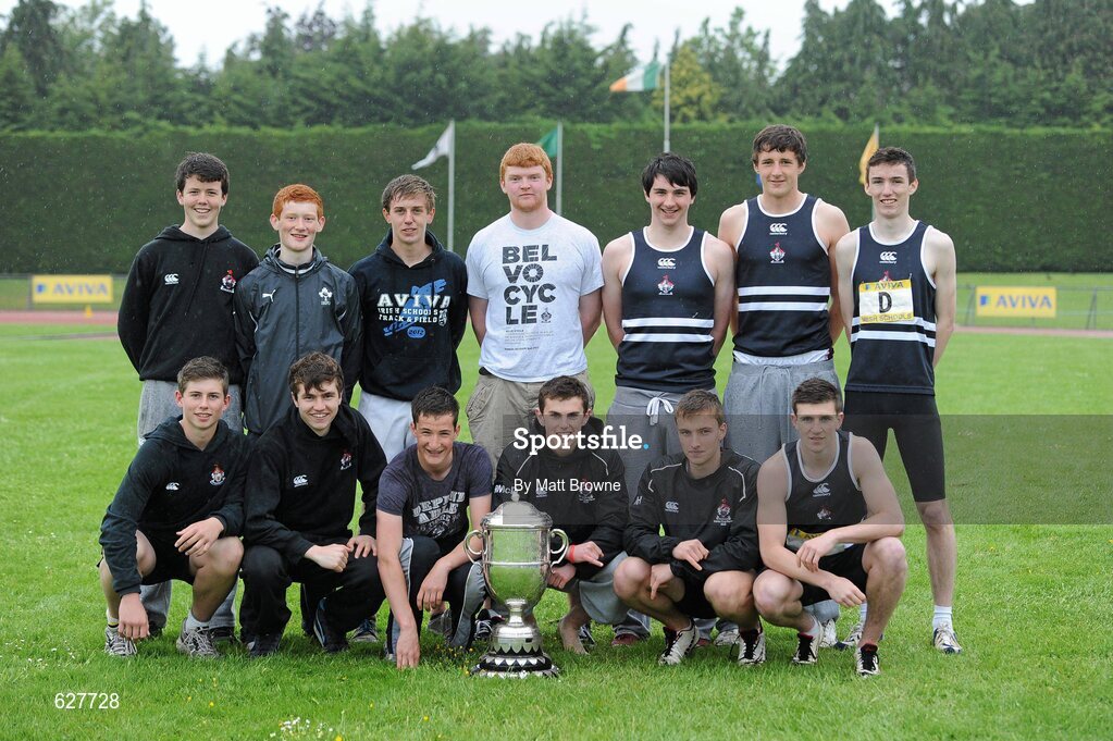 2 June 2012; Members of the Belvedere College team who won the overall best school at the Aviva All-Ireland Schools’ Track and Field Championships 2012. Tullamore Harriers AC, Tullamore, Co. Offaly. Picture credit: Matt Browne / SPORTSFILE