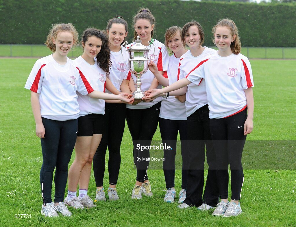 2 June 2012; Members of the Abbey Vocational School team, from Donegal Town, who won the overall best girls school at the Aviva All-Ireland Schools’ Track and Field Championships 2012. Tullamore Harriers AC, Tullamore, Co. Offaly. Picture credit: Matt Browne / SPORTSFILE