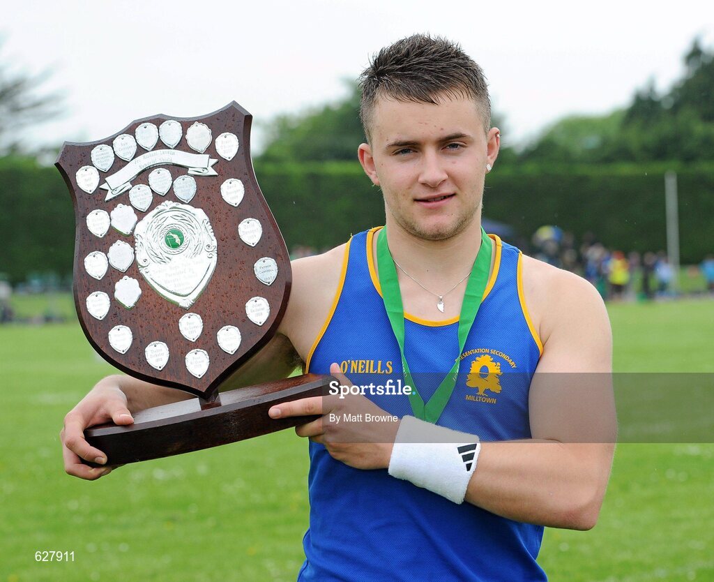 2 June 2012; Gold medal winner Jonathan Foley, Presentation Milltown, Dublin, after the Senior Boys Pole Vault at the Aviva All Ireland Schools’ Track and Field Championships 2012. Tullamore Harriers AC, Tullamore, Co. Offaly. Picture credit: Matt Browne / SPORTSFILE