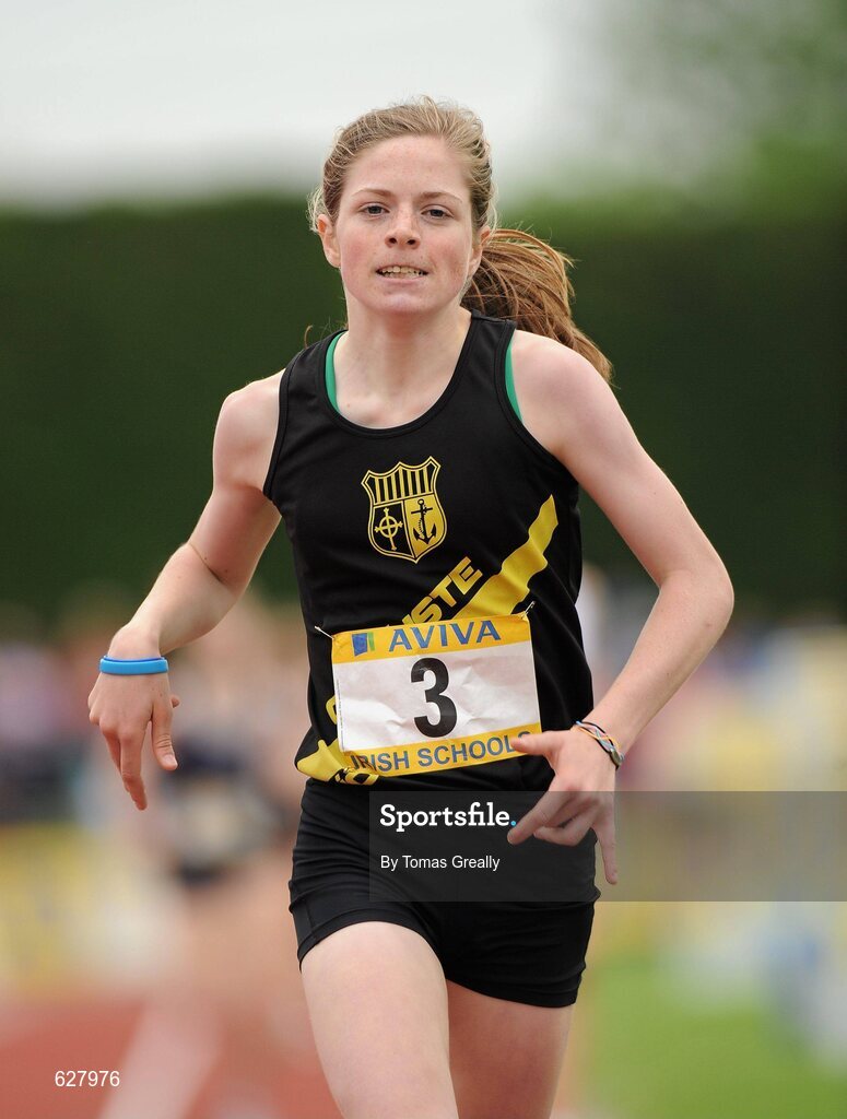 2 June 2012; Siofra Clerigh Buttner, Colaiste Iosagain, Dublin, on her way to winning the Intermediate Girls 800m event at the Aviva All Ireland Schools’ Track and Field Championships 2012. Tullamore Harriers AC, Tullamore, Co. Offaly. Picture credit: Tomas Greally / SPORTSFILE