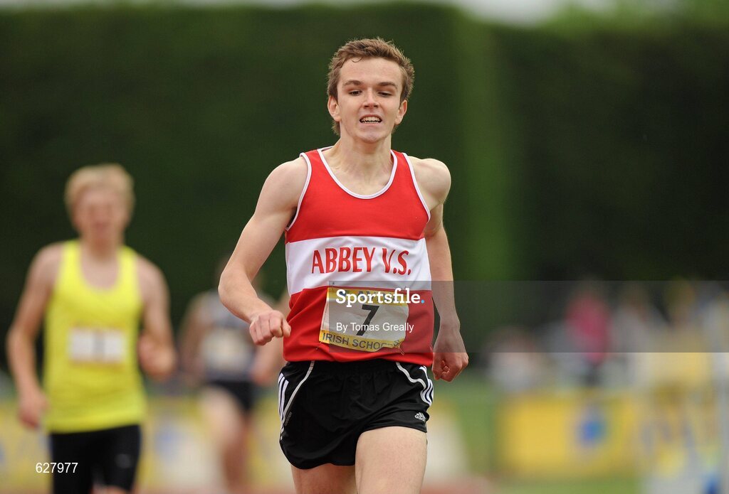 2 June 2012; Karl Griffen, Abbey Vocational, Co. Donegal, on his way to winning the Senior Boys 800m event at the Aviva All Ireland Schools’ Track and Field Championships 2012. Tullamore Harriers AC, Tullamore, Co. Offaly. Picture credit: Tomas Greally / SPORTSFILE