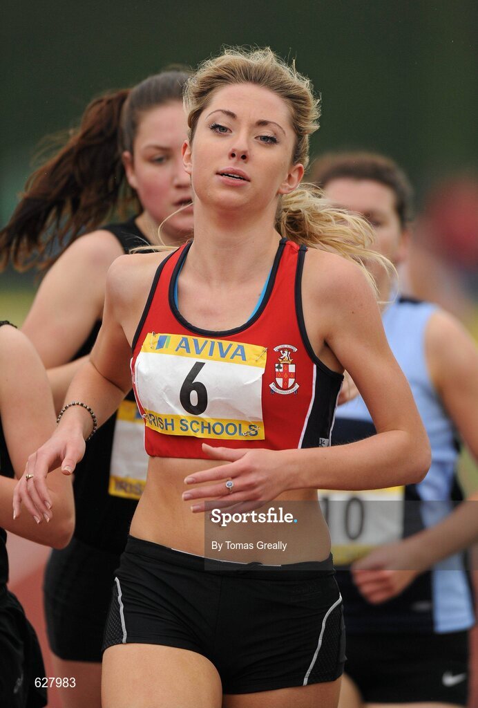 2 June 2012; Eventual second place Amy O'Donoghue, Villers school, Co. Limerick, in action during the Senior Girls 1500m event at the Aviva All Ireland Schools’ Track and Field Championships 2012. Tullamore Harriers AC, Tullamore, Co. Offaly. Picture credit: Tomas Greally / SPORTSFILE