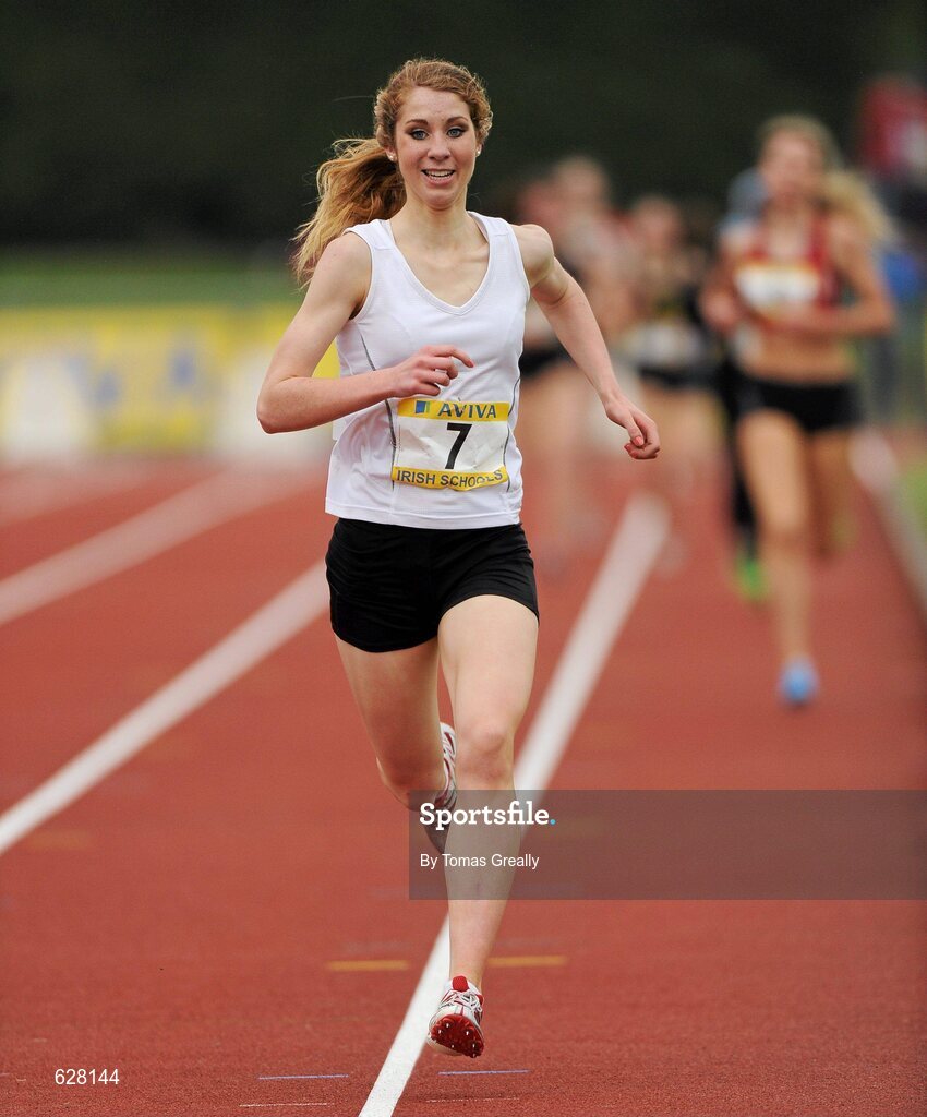 2 June 2012; Lorna Fitzpatrick, Sacred Heart, Newry, Co. Down, on her way to winning the Senior Giirls 1500m event at the Aviva All Ireland Schools’ Track and Field Championships 2012. Tullamore Harriers AC, Tullamore, Co. Offaly. Picture credit: Tomas Greally / SPORTSFILE