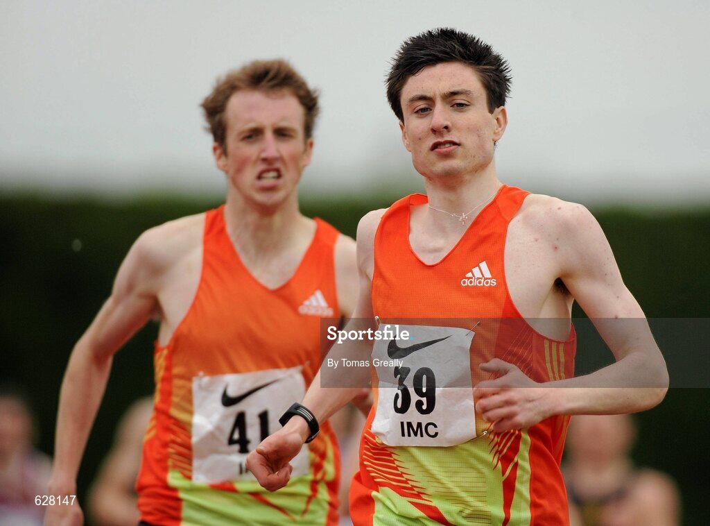 2 June 2012; Eventual winner Mark English, Letterkenny A.C, Co. Donegal, leads his teammate and eventual second place finisher Darren McBrearty, in the IMC Mens 800m event at the Aviva All Ireland Schools’ Track and Field Championships 2012. Tullamore Harriers AC, Tullamore, Co. Offaly. Picture credit: Tomas Greally / SPORTSFILE