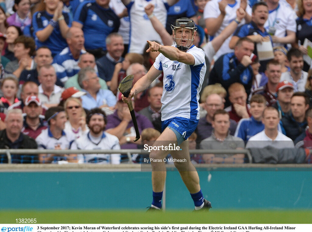 3 September 2017; Kevin Moran of Waterford celebrates scoring his sides first goal during the GAA Hurling All-Ireland Senior Championship Final match between Galway and Waterford at Croke Park in Dublin. Photo by Piaras Ó Mídheach/Sportsfile