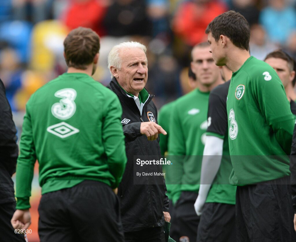 5 June 2012; Republic of Ireland manager Giovanni Trapattoni with members of the team during squad training ahead of UEFA EURO 2012 which begins on June 8th. Republic of Ireland EURO2012 Squad Training, Arka Stadium, Gdynia, Poland. Picture credit: David Maher / SPORTSFILE