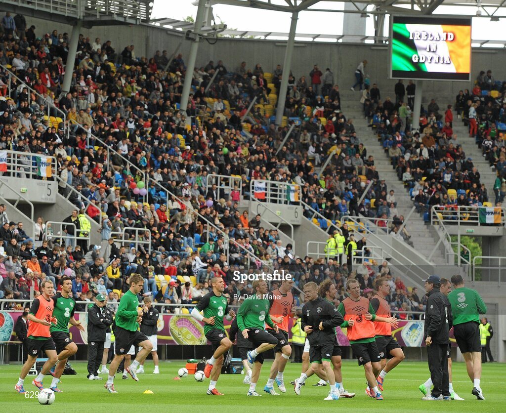 5 June 2012; General view of the Republic of Ireland team during squad training ahead of UEFA EURO 2012 which begins on June 8th. Republic of Ireland EURO2012 Squad Training, Arka Stadium, Gdynia, Poland. Picture credit: David Maher / SPORTSFILE