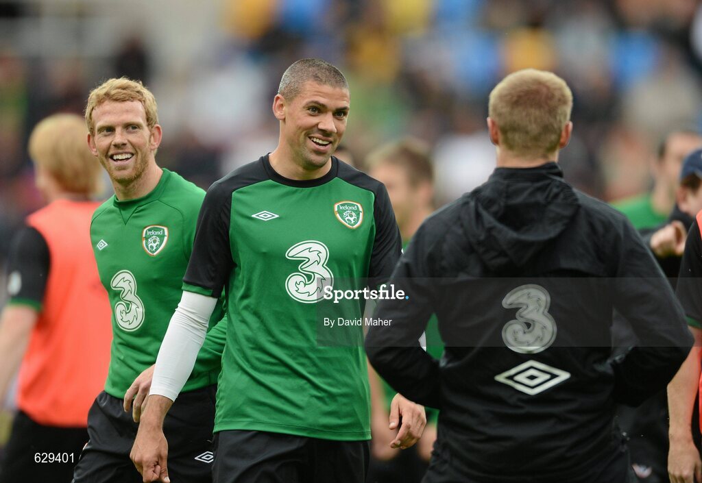5 June 2012; Republic of Ireland's Jonathan Walters, centre, with Paul Green, left, and Damien Duff during squad training ahead of UEFA EURO 2012 which begins on June 8th. Republic of Ireland EURO2012 Squad Training, Arka Stadium, Gdynia, Poland. Picture credit: David Maher / SPORTSFILE
