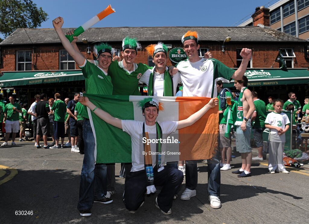 26 May 2012; Republic of Ireland supporters, from left to right, Chris Tierney, Kieran Quinn, Mark Duffy, Jonathan Quinn, Garreth McConville, all from South Armagh, ahead of the game. Senior International Friendly, Republic of Ireland v Bosnia & Herzegovina, Aviva Stadium, Lansdowne Road, Dublin. Picture credit: Diarmuid Greene / SPORTSFILE