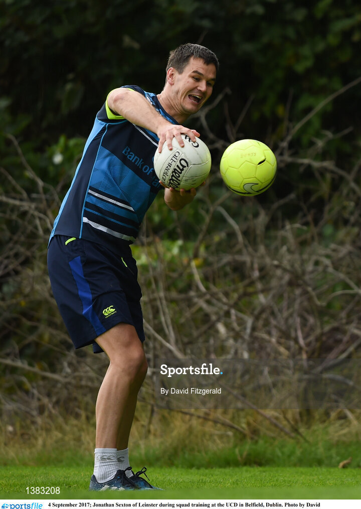 4 September 2017; Jonathan Sexton of Leinster during squad training at the UCD in Belfield, Dublin. Photo by David Fitzgerald/Sportsfile