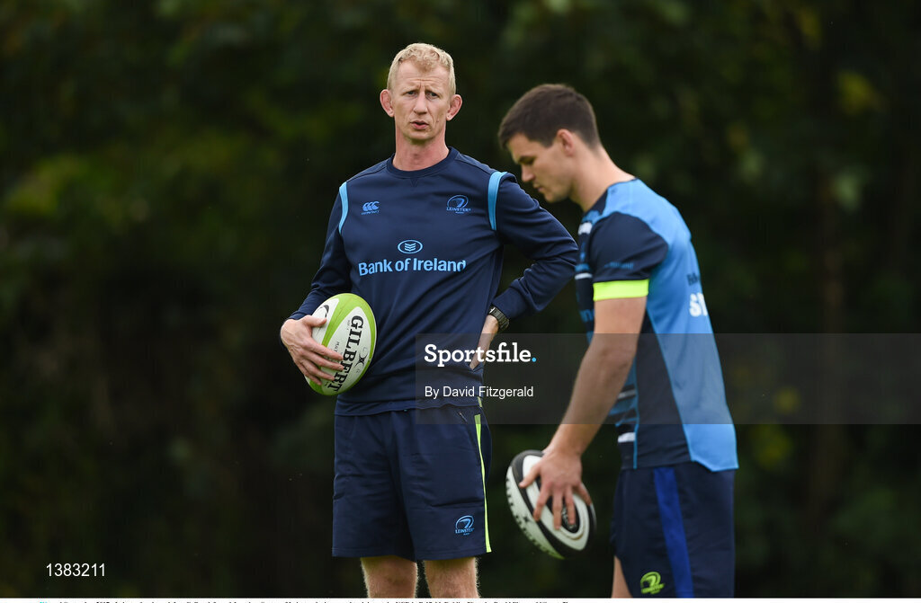 4 September 2017;  Leinster head coach Leo Cullen, left, and Jonathan Sexton of Leinster during squad training at the UCD in Belfield, Dublin. Photo by David Fitzgerald/Sportsfile