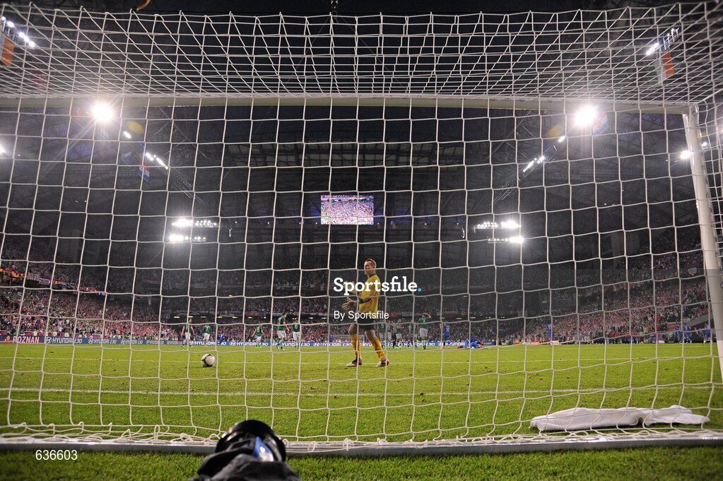 10 June 2012; Republic of Ireland goalkeeper Shay Given reacts after Nikica Jelavic, Croatia, scored their side's second goal after 43 minutes. EURO2012, Group C, Republic of Ireland v Croatia, Municipal Stadium Poznan, Poznan, Poland. Photo by Sportsfile