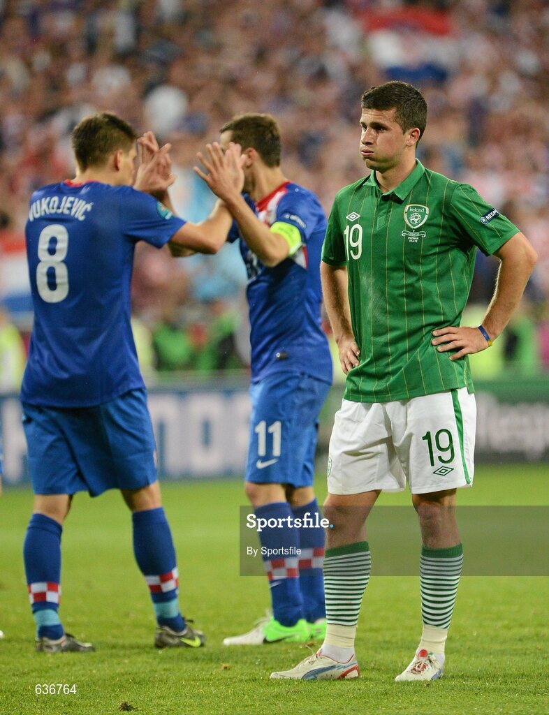 10 June 2012; A dejected Shane Long, Republic of Ireland, after the game. EURO2012, Group C, Republic of Ireland v Croatia, Municipal Stadium Poznan, Poznan, Poland. Photo by Sportsfile