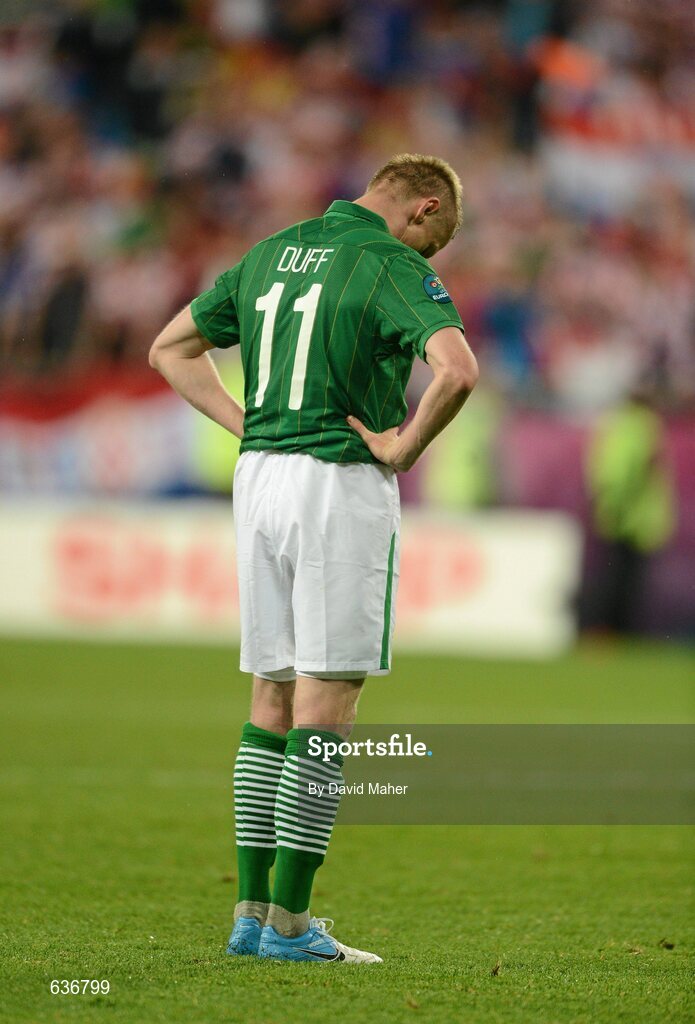 10 June 2012; A dejected Damien Duff, Republic of Ireland, after the game. EURO2012, Group C, Republic of Ireland v Croatia, Municipal Stadium Poznan, Poznan, Poland. Picture credit: David Maher / SPORTSFILE