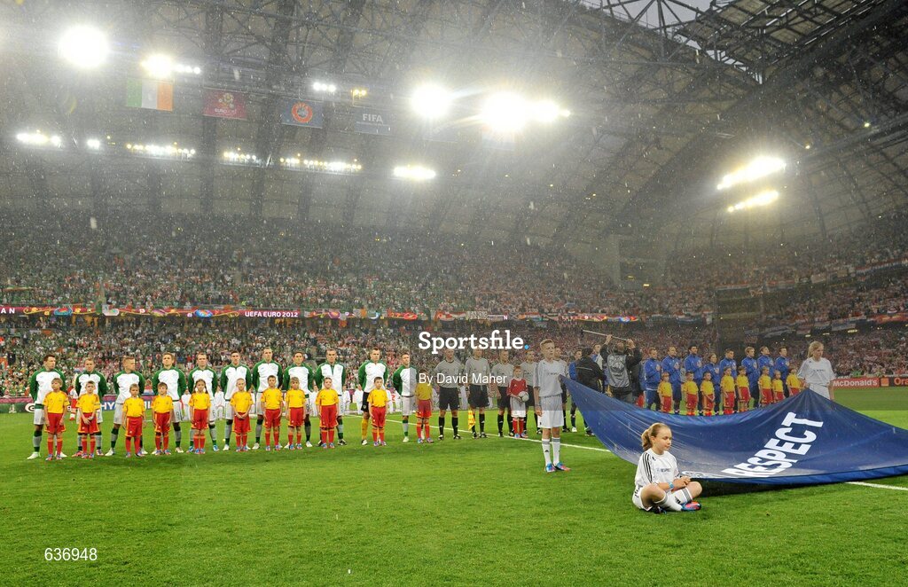 10 June 2012; The Republic of Ireland team line up before the start of the game against Croatia. EURO2012, Group C, Republic of Ireland v Croatia, Municipal Stadium Poznan, Poznan, Poland. Picture credit: David Maher / SPORTSFILE
