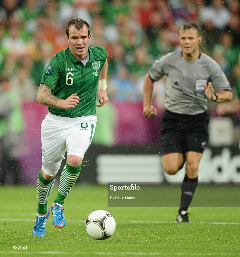 10 June 2012; Glenn Whelan, Republic of Ireland, in action against Croatia. EURO2012, Group C, Republic of Ireland v Croatia, Municipal Stadium Poznan, Poznan, Poland. Picture credit: David Maher / SPORTSFILE