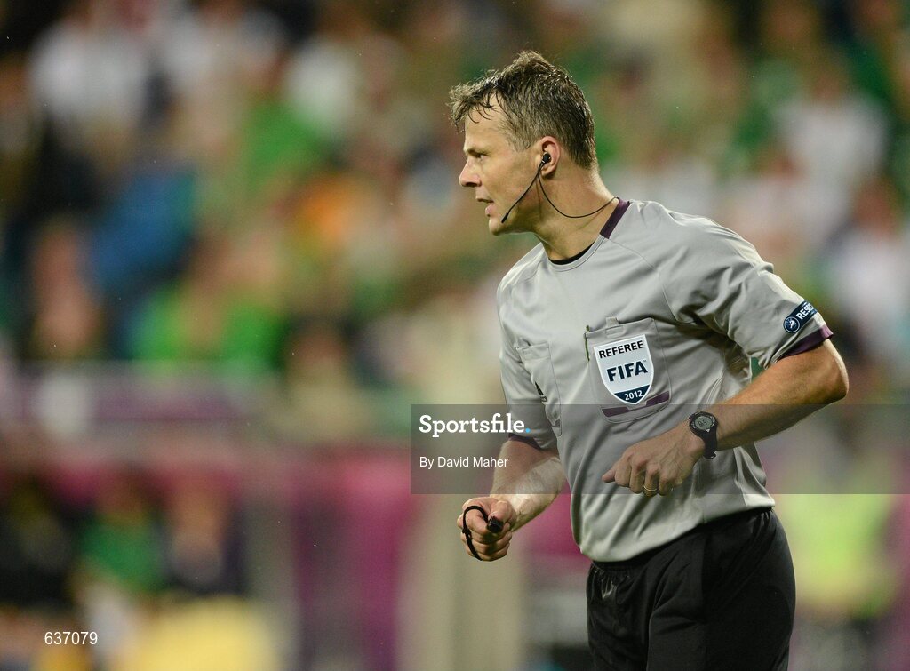 10 June 2012; Referee Bjorn Kuipers during the game. EURO2012, Group C, Republic of Ireland v Croatia, Municipal Stadium Poznan, Poznan, Poland. Picture credit: David Maher / SPORTSFILE