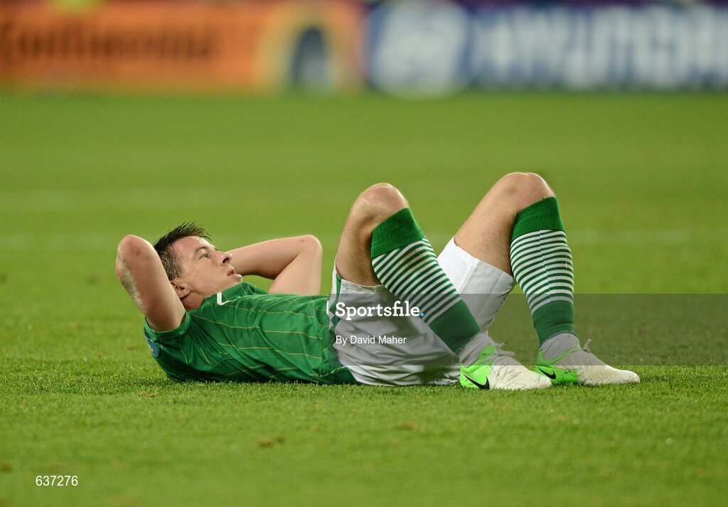 10 June 2012; Sean St. Ledger, Republic of Ireland, at the end of the game. EURO2012, Group C, Republic of Ireland v Croatia, Municipal Stadium Poznan, Poznan, Poland. Picture credit: David Maher / SPORTSFILE