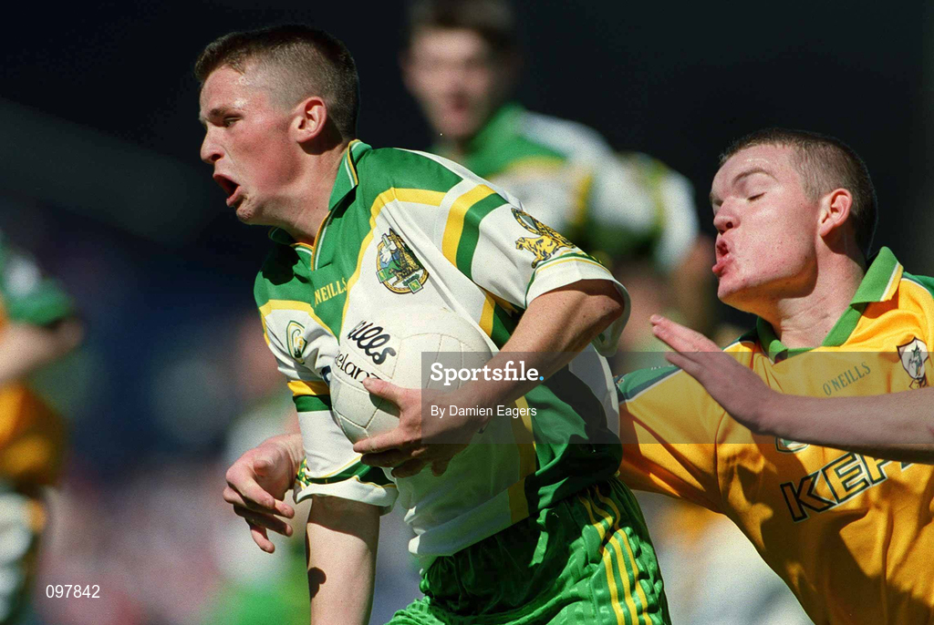 25 August 2002; Ben Brosnan of Kerry is tackled by Daire O'Halloran of Meath during the All-Ireland Minor Football Championship Semi-Final match between Meath and Kerry at Croke Park in Dublin. Photo by Damien Eagers/Sportsfile