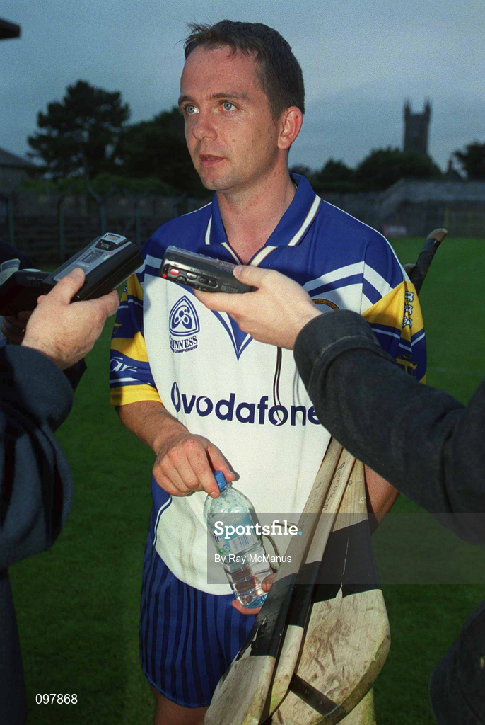 29 August 2002; David Fitzgerald is interviewed during a Clare hurling press night prior to their All-Ireland Hurling Final against Kilkenny. Photo by Ray McManus/Sportsfile