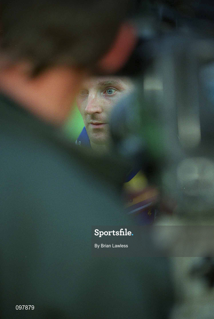 29 August 2002; James O'Connor is interviewed during a Clare hurling press night at Cusack Park in Ennis, Clare, prior to their All-Ireland Hurling Final against Kilkenny. Photo by Brian Lawless/Sportsfile