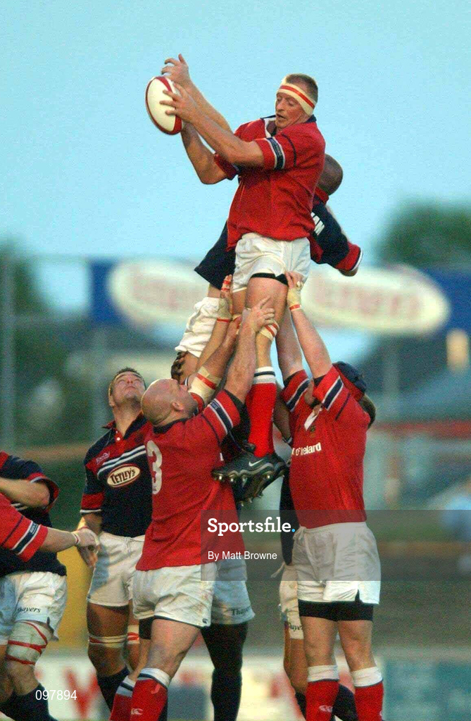 31 August 2002; Mick O'Driscoll of Munster wins possession in the lineout from Vernon Cooper of Llanelli during the Celtic League Pool A match between Llanelli and Munster at Stradey Park in Llanelli, Wales. Photo by Matt Browne/Sportsfile