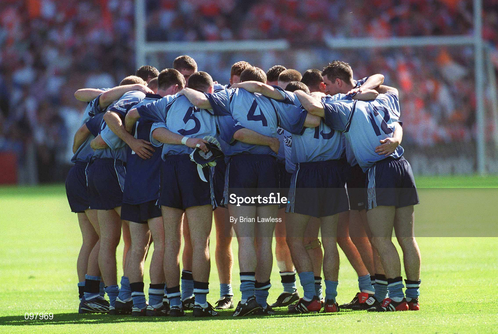 1 September 2002; The Dublin team huddle prior to the Bank of Ireland All-Ireland Senior Football Championship Semi-Final match between Armagh and Dublin at Croke Park in Dublin. Photo by Brian Lawless/Sportsfile