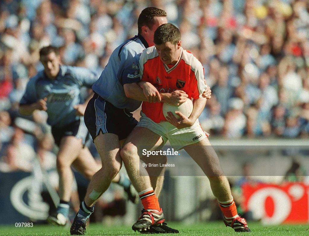 1 September 2002; Ronan Clarke of Armagh in action against Paddy Christie of Dublin during the Bank of Ireland All-Ireland Senior Football Championship Semi-Final match between Armagh and Dublin at Croke Park in Dublin. Photo by Brian Lawless/Sportsfile